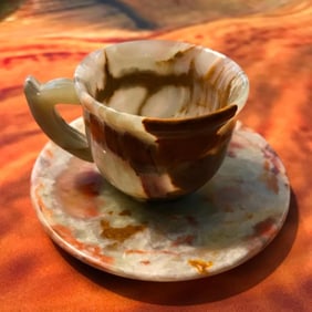 Carved Onyx Teacup Saucer Set
