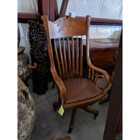 RARE c1900 American Oak Pressback Banker Chair