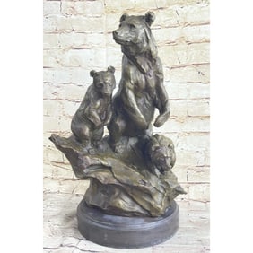 After Barye - Bear With Cubs Bronze Sculpture