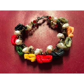 Antique Glass Buttons Pearls Artisan Bracelet
