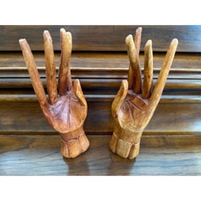 Pair of Carved Teak Wooden Mudra Hands