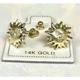 14K Gold Sun Face Earrings