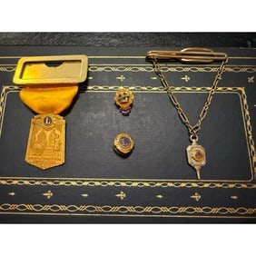 Vintage Mid Century Lions Club Tie Clip, Badges