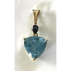 6ct Natural Swiss Blue Topaz, Sapphire 14kt Pendant