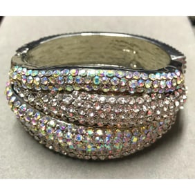 Multi Aurora Borealis Crystal Hinged Cuff Bracelet