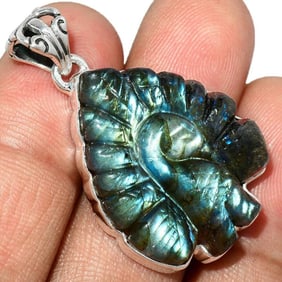 Carved Labradorite Sterling Peacock Pendant