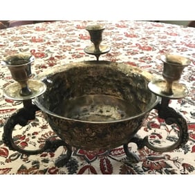 Silverplate Fruit Bowl Candelabra Centerpiece