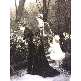 1880s Engraving, Ladies with Child in a Garden