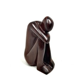 Mid Century Modern Abstract Wood Carving, Grieving Form