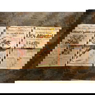 1990s Atlanta Olympics Newspapers: Three Atlanta newspapers celebrating the upcoming 1996 Olympics in Atlanta Georgia. Set includes: - the front section of the Sept, 18, 1990 The Atlanta Journal announcing the selection of Atlanta Ga f