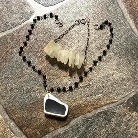 Pair of Beach Washed Pottery Necklace, Bracelet