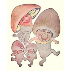 1914 Children's Print, Asparagus, The Button Mushrooms
