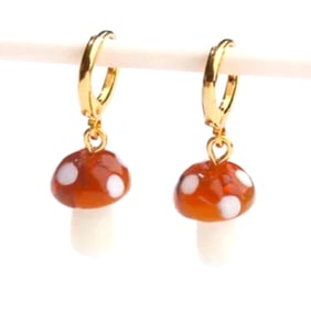 Blown Glass Mushroom Earrings
