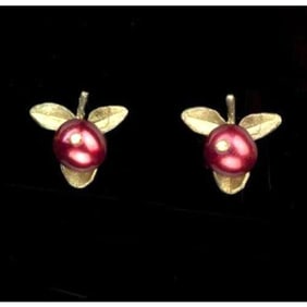 Michael Michaud Bronze Sterling Cranberry Pearl Earrings
