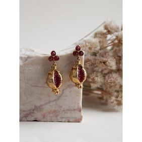 Garnet Bronze Pomegranate Earrings