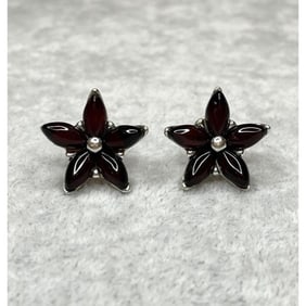 Cherry Amber Sterling Silver Flower Earrings