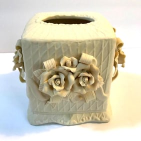Vintage Bisque Porcelain Roses Tissue Cover