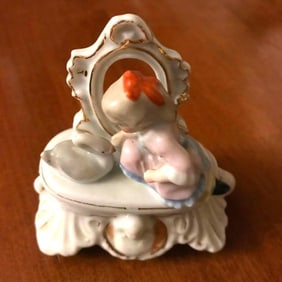 19thc German Conta Boehme Fairing Box, Girl With Goose