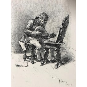 19thc Steel Engraving, Mariano Fortuny, The Guitar Player