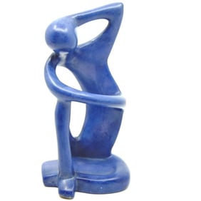Vintage Blue Soapstone Carving, Thinking Man Sculpture