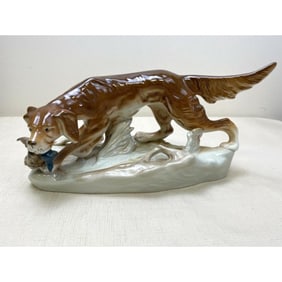 Royal Dux Dog Pheasant Hunting Porcelain Figurine