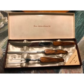 Mid Century English Stainless Wood Carving Cutlery Set