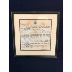 Vintage King's Farewall Speech Framed Hankerchief
