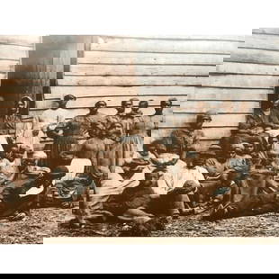 African American History, Slaves, Civil War Plantation Photo Print: African American History, sepia-tone photo print of a group of slaves in front of a cotton gin on a Southern plantation. 11" x 14". Created in the early 1990s, printed on card stock.