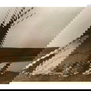 Native American History Crow Family Photo Print: Native American History sepia tone photo print. Crow Family sits outside their teepee on the Western Plains. Created in the early 1990s for The American Heritage Galleries in Atlanta. 11" X 14"