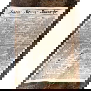 19thc Civil War, Boston Newspaper, Boston Evening Transcript: 19th century Civil War newspaper, Boston Evening Transcript dated Saturday evening May 21, 1864. News of the day regarding the battle at Spotsylvania on the last day of the battle, rebel operations ag