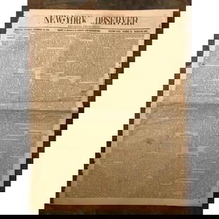 19thc New York Observer Newspaper, Religion: 19th Century New York newspaper, New York Observer, Religious Department dated Thursday, December 22, 1853. Articles on Freedom of Speech, The Pope and His Religion, Church Fairs and Ordinations. A fa