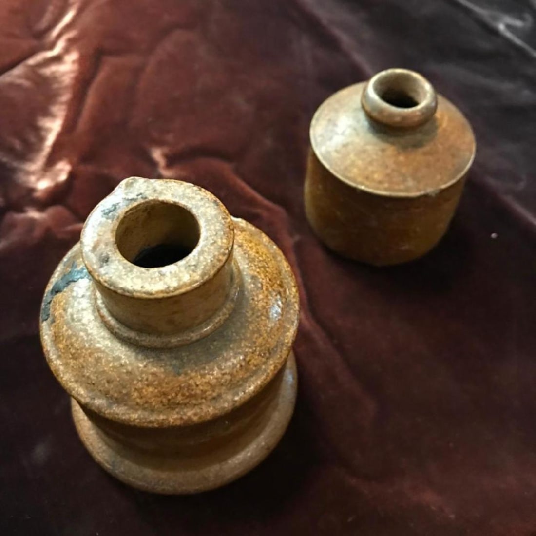 19thc Pair, Civil War Era Stoneware Inkwells (1 of 4)
