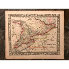 1860 Hand-colored Mitchell's Atlas Map of Canada West