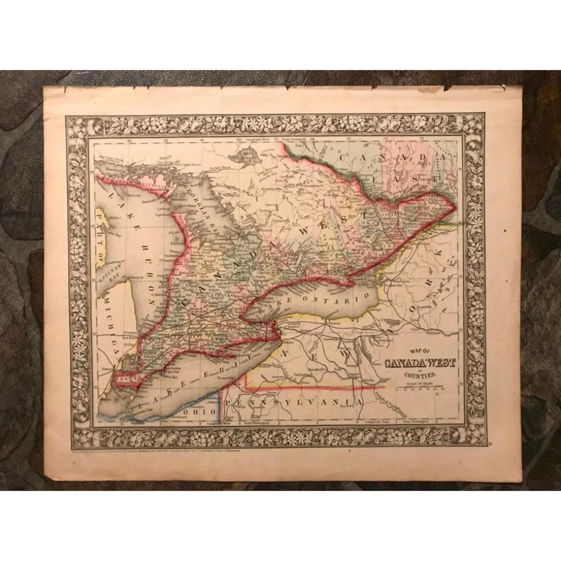 1860 Hand-colored Mitchell's Atlas Map of Canada West (1 of 2)
