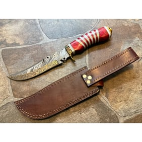 Custom Damascus Steel Camel Bone Huntiing Knife