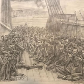 Original Signed Slave Ship Sketch, Drawing