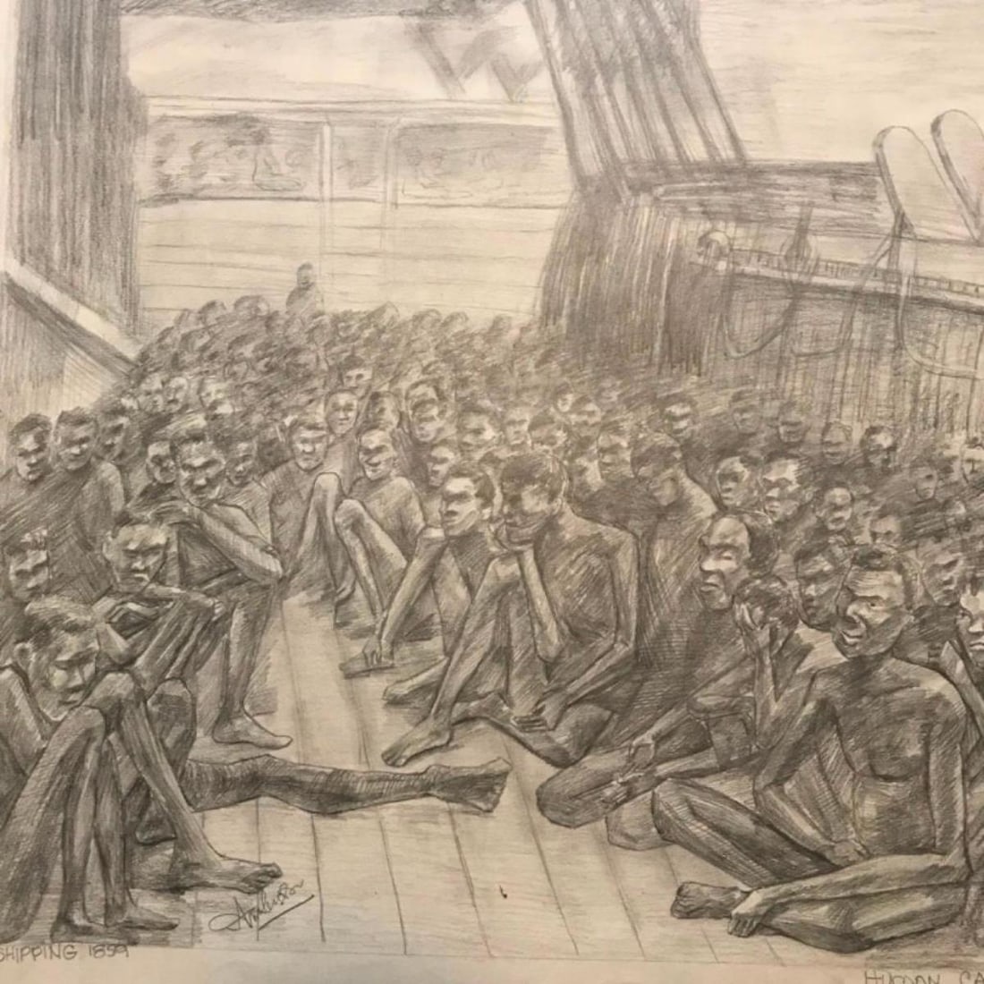 Original Signed Slave Ship Sketch, Drawing (1 of 4)