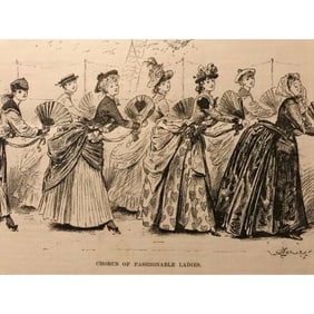 19thc Victorian Engraving, Chorus of Fashionable Ladies