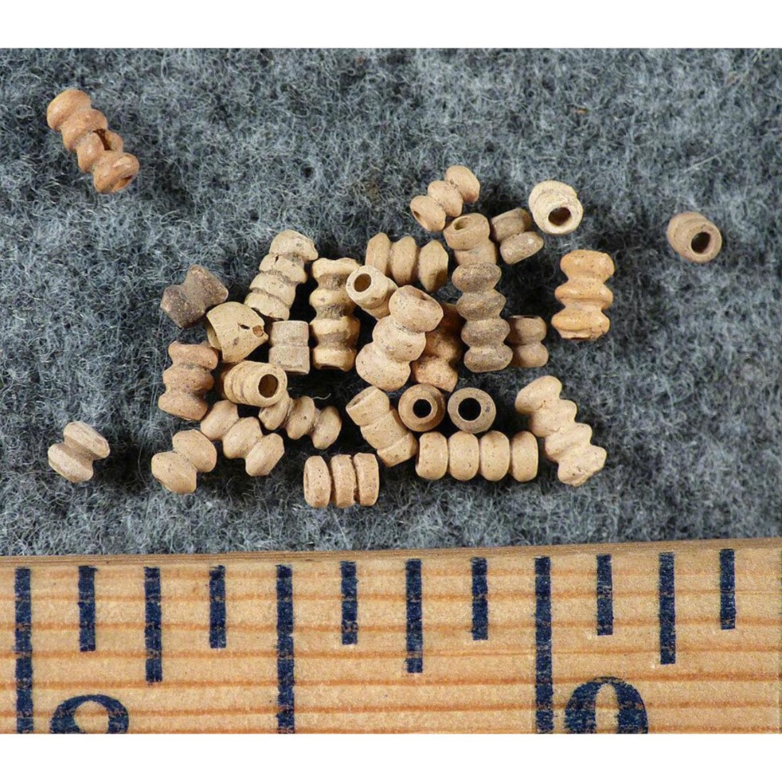 Pre 1600 Cherokee Indian Trade Beads: Native American Cherokee Indian terra cotta trade beads, 20 total, dating to pre-1600. Found in Sylva NC by an archaeologist in the 1960's. The surface shows a very nice patina with signs of age.
