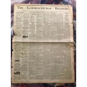 Rare 1877 Wild West Newspaper, The Lawrenceburgh Register