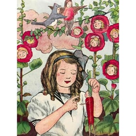 1914 Little People In The Garden Color Lithograph