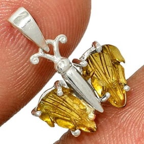Carved Tourmaline Sterling Butterfly Pendant
