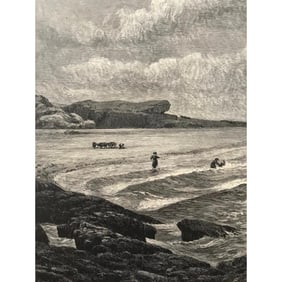 19thc Engraving Berkley's Seat, Hanging Rock Rhode Island