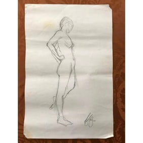 Original 20thc Signed Sketch, Nude Study