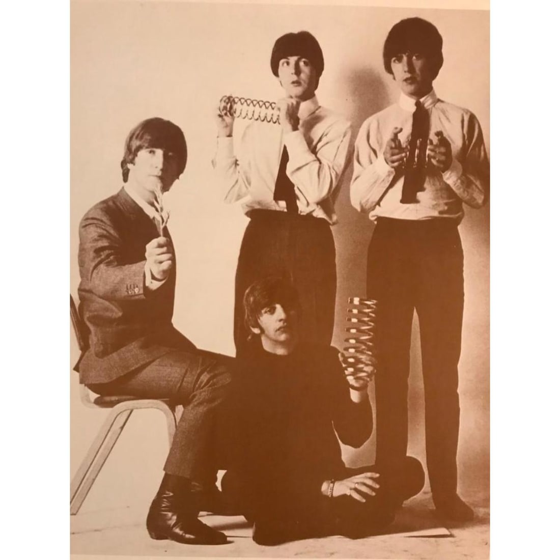 Large Size Vintage Beatles Photo Print: Large size, 20" X 24" sepia-tone photo print of The Beatles, printed on card stock in the early 1990s for The American Heritage Galleries.