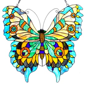 Stained Art Glass Butterfly Hanging Window Panel