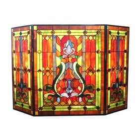 Victorian Stained Art Glass Fireplace Screen