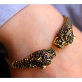 Black Onyx Sterling Bronze Panther Bracelet