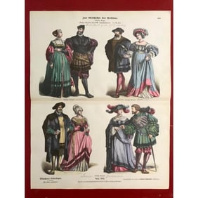 Rare 19thc German Handcolored Costume Plates, 17thc Nobility