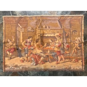 Vintage Belgian Tapestry, Tavern Scene